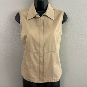 Vintage Ann Taylor Loft Full Zip Khaki Tan Vest Top Women’s 4 Classic Preppy 90s